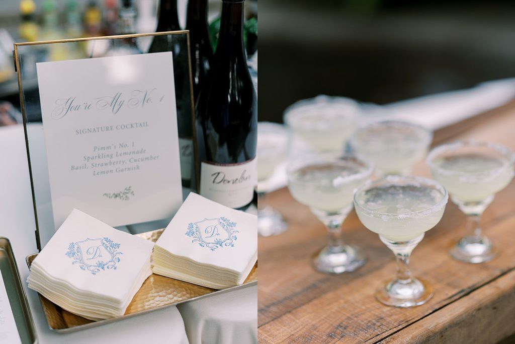 Cocktail with menu at a wedding reception shot by Sophie Kaye, NYC Photographer.